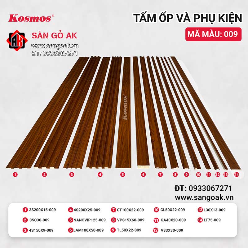 Tấm ốp lam 3 sóng thấp PVC Kosmos 3S200X15-009